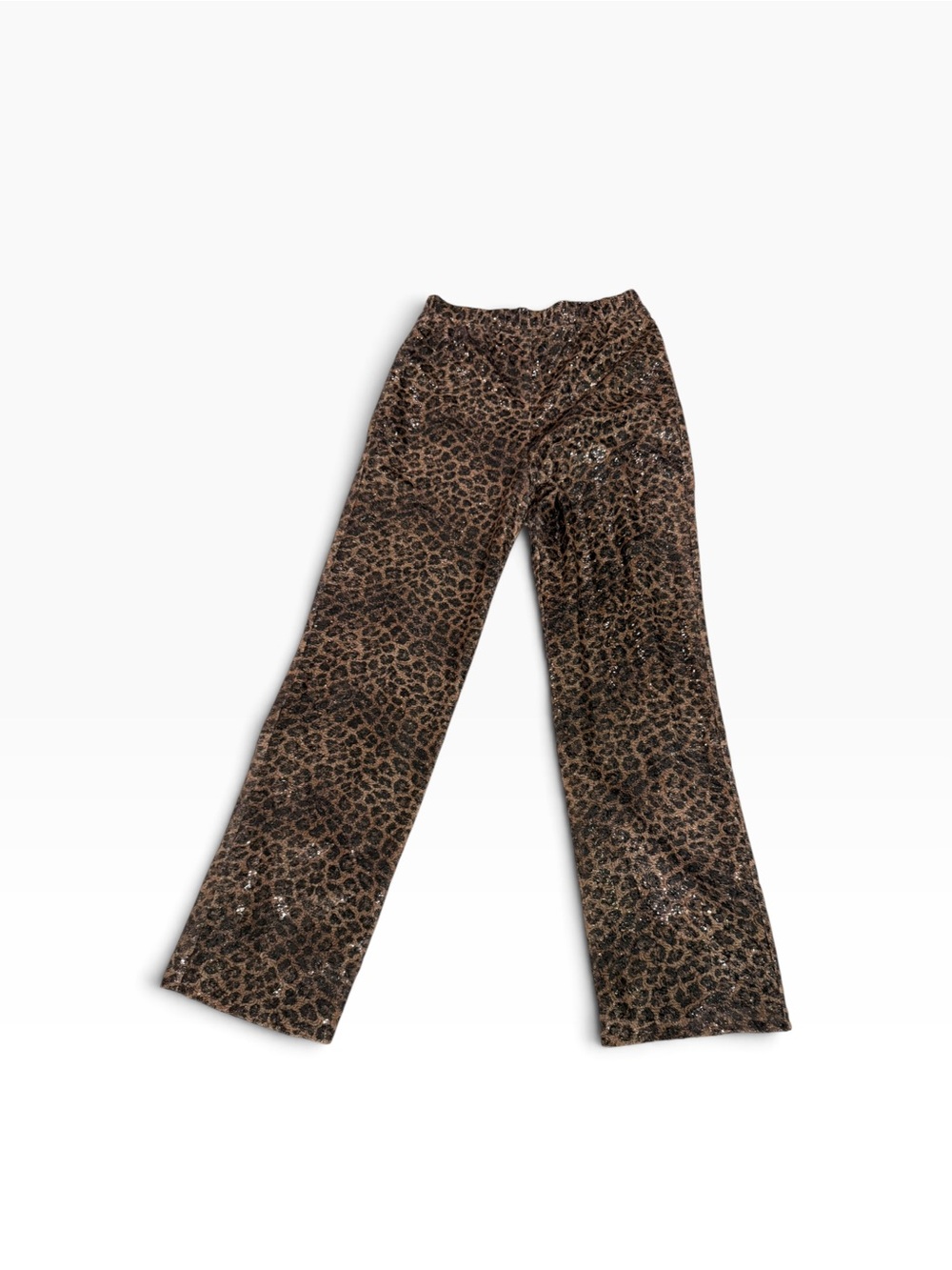 Leopard Print Sequin Womens Pull-on Pants - Brown & Black M